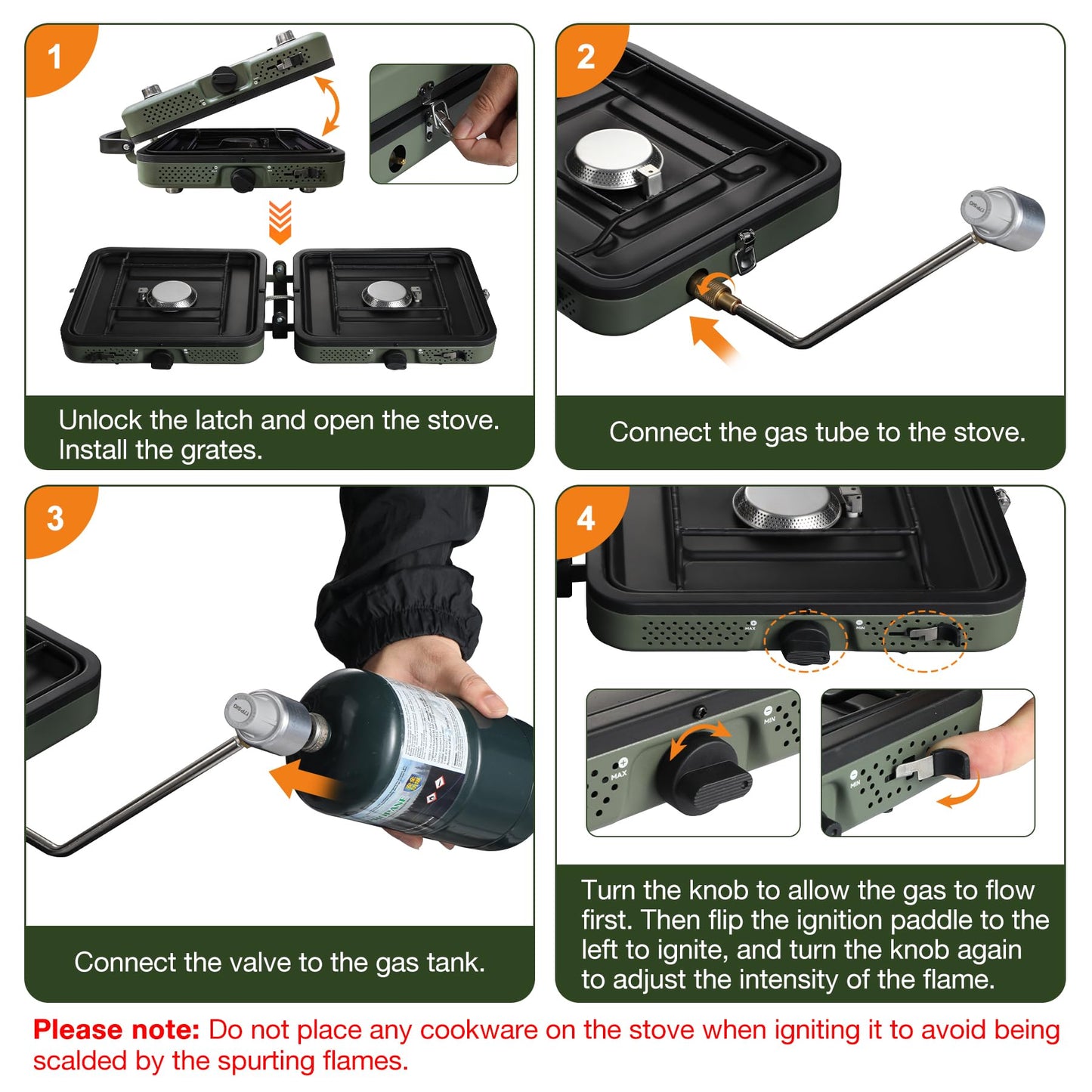 ALBOMI 2 Burner Propane Camping Stove,Portable Folding Gas Stove for Camping with 17200 BTU,Two Adjustable Burners with Easy Carrying Handle&Inlet Gas Pipe,Outdoor Camp Stove for Camping Backpacking