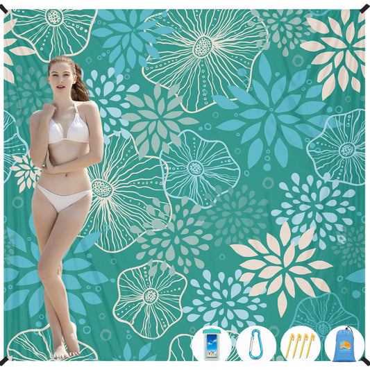 Aroveea Beach Blanket Waterproof Sandproof 1-7 Adult Oversized 78 '' × 81 '' Lightweight Durable Compact Sand Free Beach Mat for Travel Camping Hiking Picnic Blanket Extra Large