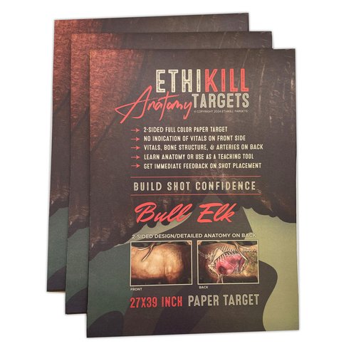 Elk Target 2-Sided Paper Range Targets (3pack) 27" x 39" for Archery & Rifle Hunters | Realistic Educational Anatomy Illustration by EthiKill…
