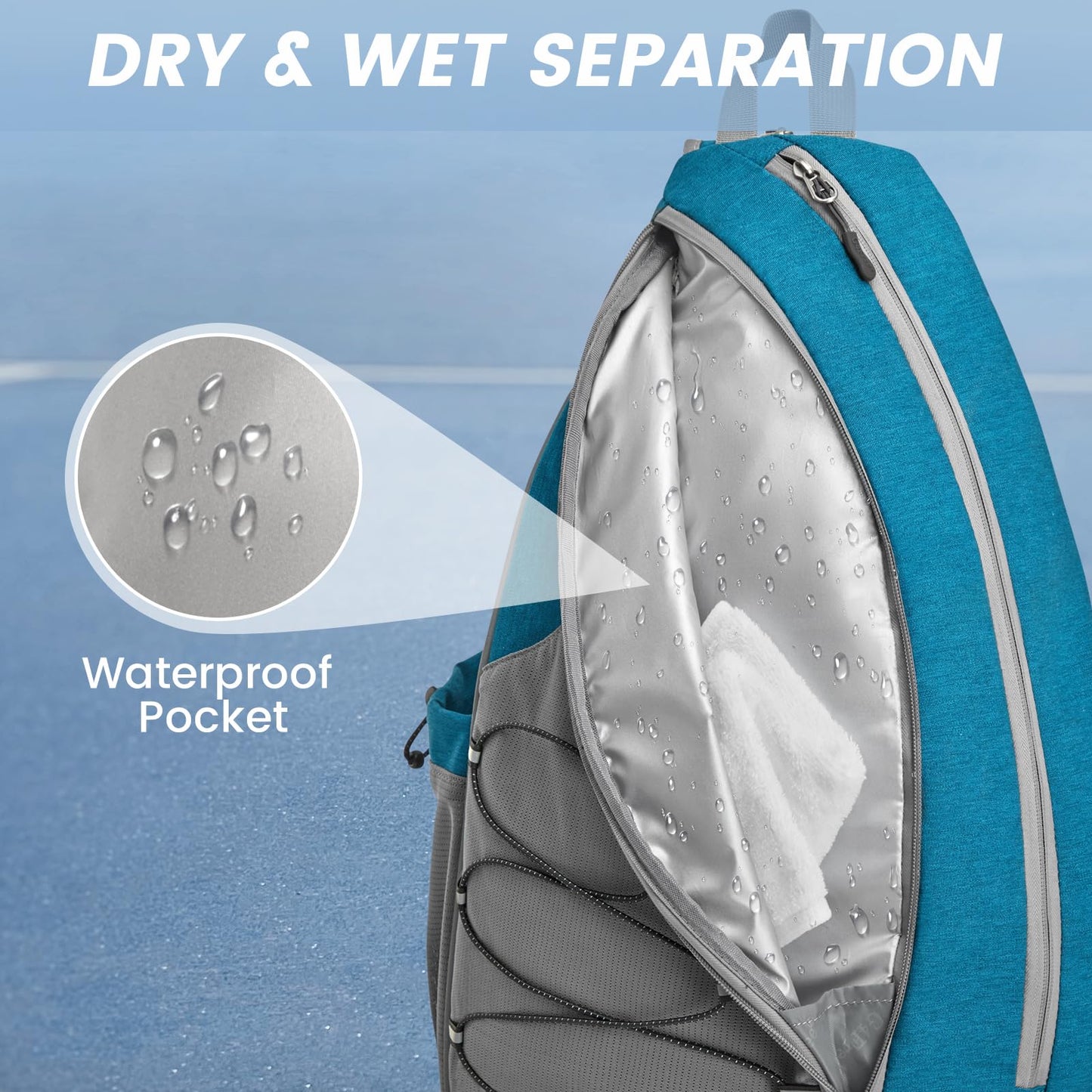 G4Free Pickleball Bag, Pickleball Backpack for Women & Men, Adjustable Sling Bag with Waterproof Pocket/Fence Hook, Teal Blue