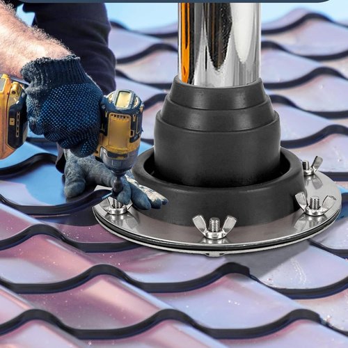 Tent Stove Jack Kit: Flexible Silicone Pipe Boot, High Temp Flue Flashing for Bell Tent, Yurt, & Wood Burners (Triple Wall Pipe Compatible, Stove Pipe OD 1 3/4"-3 1/4") (Blcak)