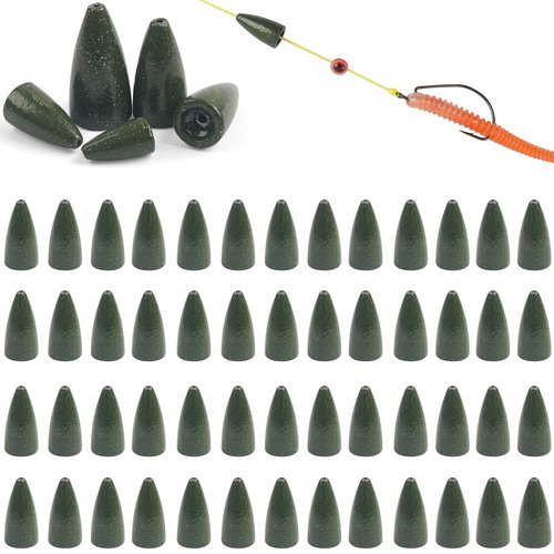 Bullet Fishing Weights Sinkers, 50pcs Lead Sinker Worm Weight Bass Fishing Texas Rig Carolina Rigs Slip Sliding Weights Freshwater Saltwater 1.75g