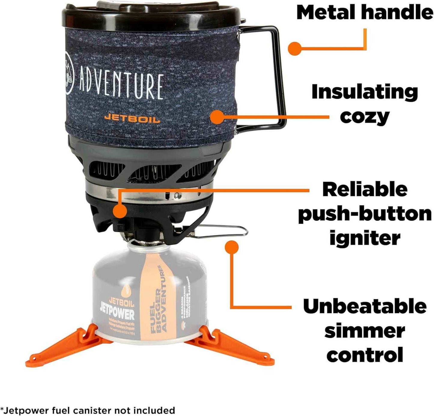 Jetboil MiniMo Camping Stove - Adjustable Heat Backpacking Cooking System