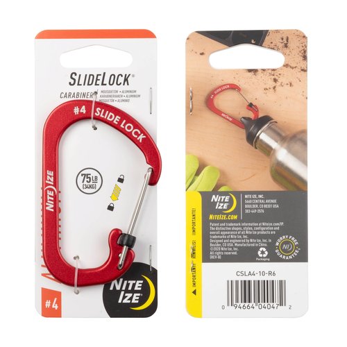 Nite Ize Aluminum SlideLock Carabiner - Daily Use & Lightweight Carabiner - Compact Aluminum Carabiner with Lock - Versatile Rectangular Carabiner - Size 4, Red (4 Pack)