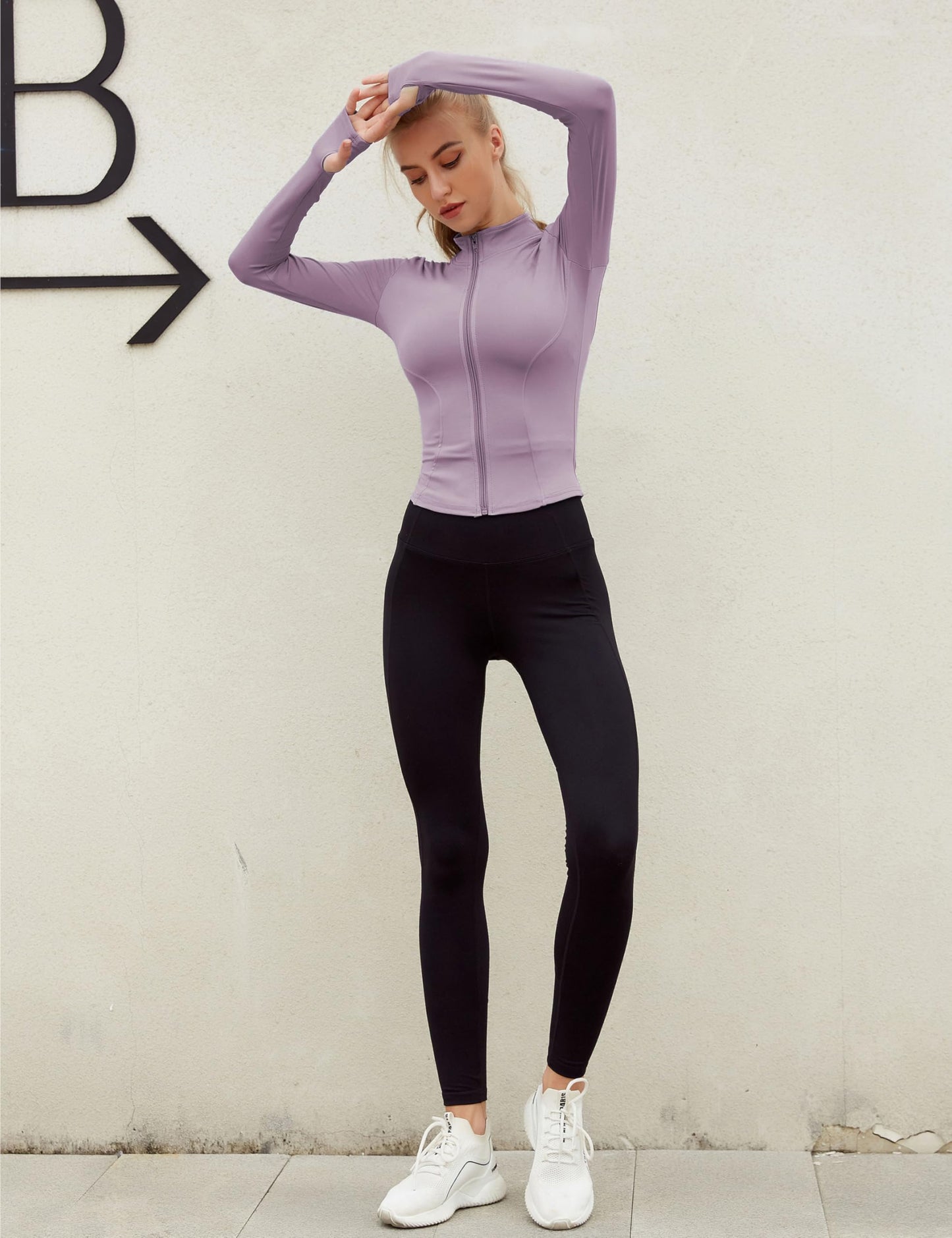 Lviefent Womens Lightweight Full Zip Running Track Jacket Workout Slim Fit Yoga Sportwear with Thumb Holes (Purple-S)