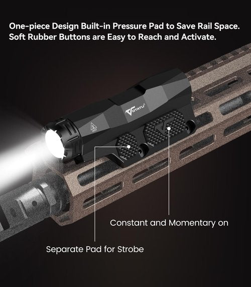 VOTATU ML50 Picatinny/Mlok Flashlight for Rifle, Max 2400 Lumens Weapon Light with Pressure Pad Switch, Rechargeable Flashlight and Tactical Strobe High/Low Mode
