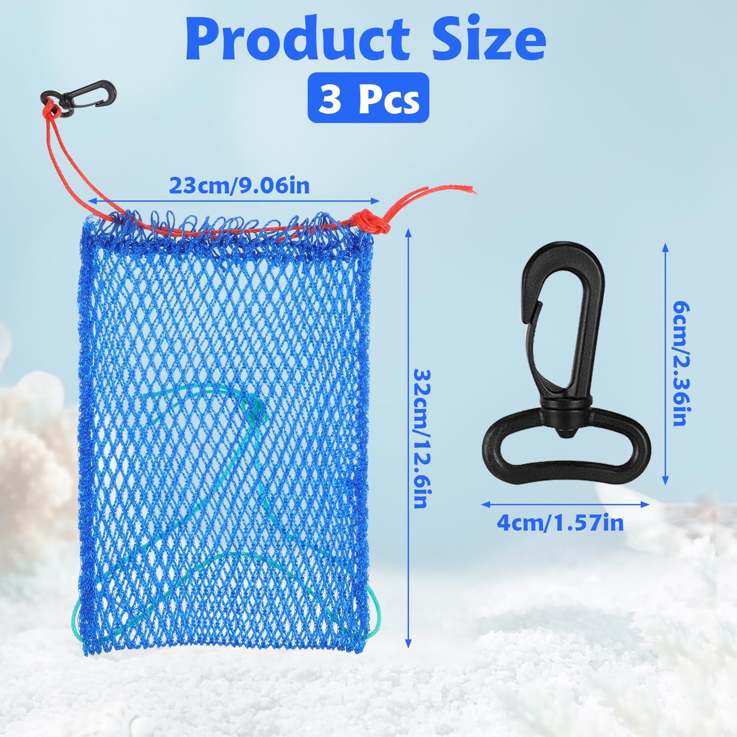 3 Pieces Crab Trap Bait Bags Outdoor Sports Style with 3 Pieces Rubber Locker for Fishing Crab Traps Catch