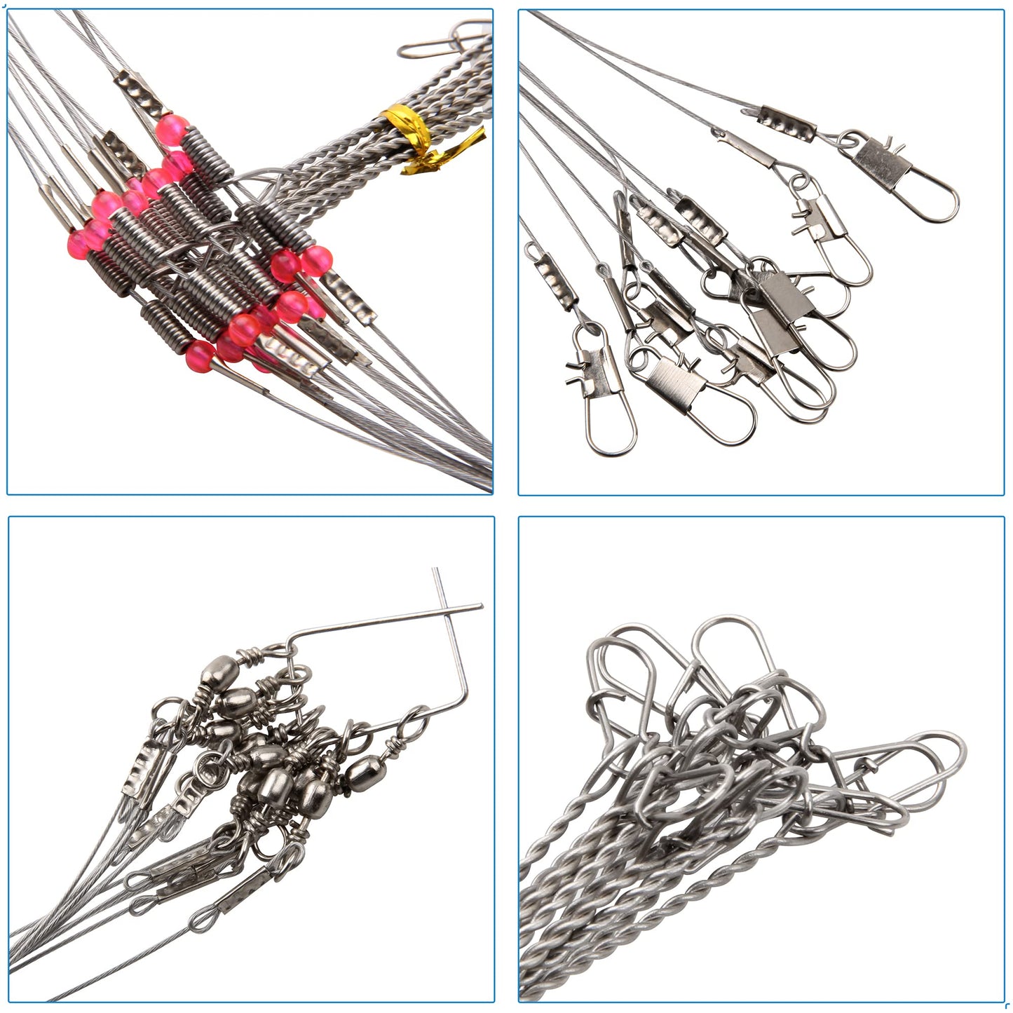 Fishing Leader Saltwater Freshwater,Stainless Steel Fishing Rig with Swivel Snap Beads Connector Lure Bait and Hooks Fishing Trace Lure Steel Wire Fishing Tackle Kit 2arm 12pack