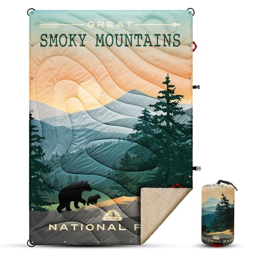 AZITREK Sherpa Puffy Outdoor Camping Blanket for Traveling, Picnics, Beach, Concert, Car, Stadium, Sporting Events - Wearable Warm Waterproof - 55 X 78 (Great Smoky Mountains NP)