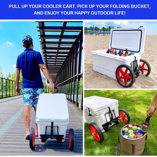 Upgraded Cooler Wheel Kit for Yeti/RTIC/Igloo Coolers Wheel Spacing up to19.8 Inches -12 IN Wheels Height Adjustable Cart Base for Ice Chest for Heavy Duty Coolers Camping Traveling Red&Black