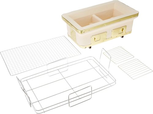 BUNDOK BD-383 Oblong Shichirawa Large, Charcoal, Diatomaceous Earth, Beige, Stand Included (For 3-4 People)