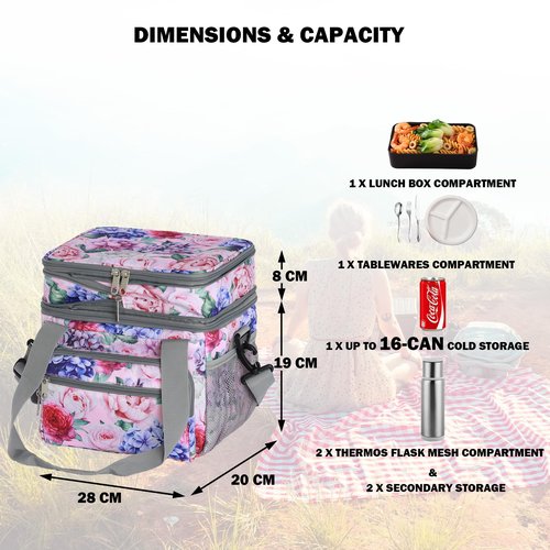 Cango Designer Premium Quality Insulated Large Capacity Lunch Bag for Women and Men, Leakproof Lunch Cooler Bag with Adjustable Shoulder Strap for Adults