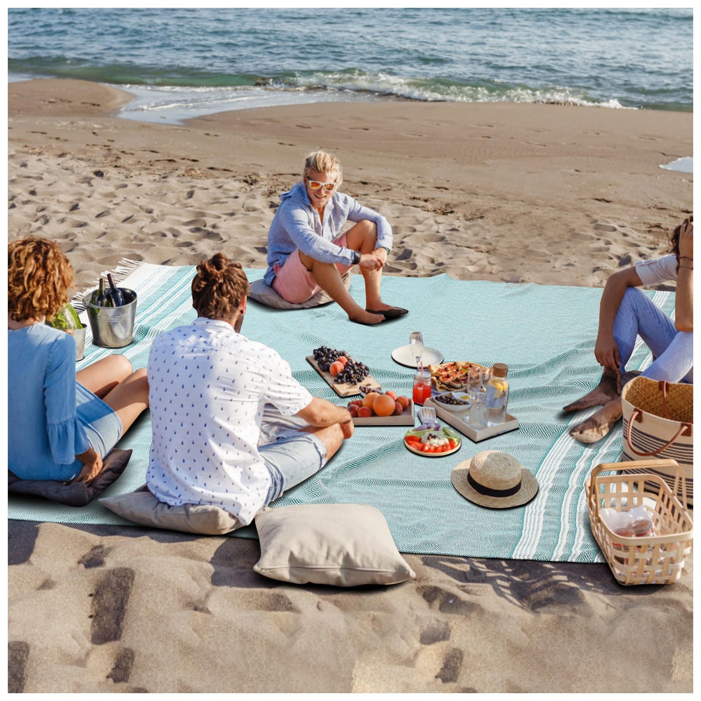 Extra Large Picnic Blanket Outdoor Turkish Beach Towel Camping Blanket ark Stadium Outside Festival Grass Hammock Grounding Rugs Lightweight Mexican Serape Floor Patio Baja Cobijas Mexicanas Para Mesa