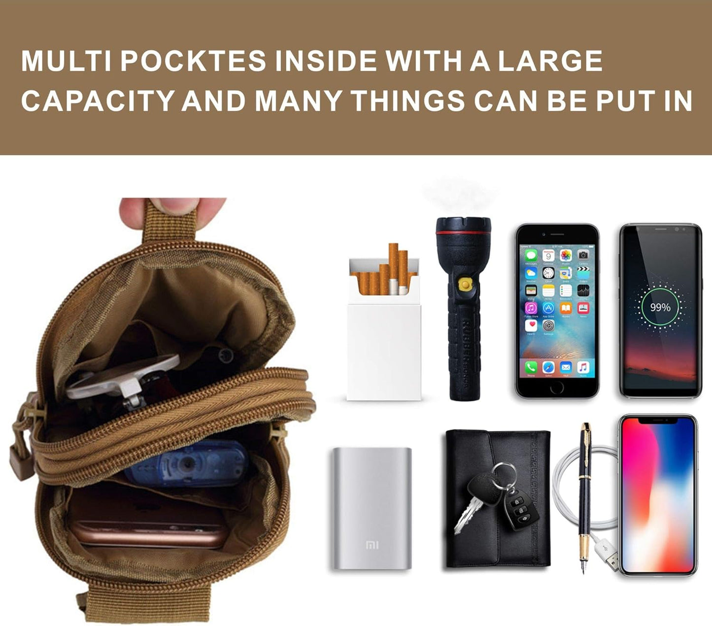 Tactical Waist Pouch EDC Molle Waist Bag Belt Phone Pouch Holster Purse Carrying Pouch for Smartphone, Tools