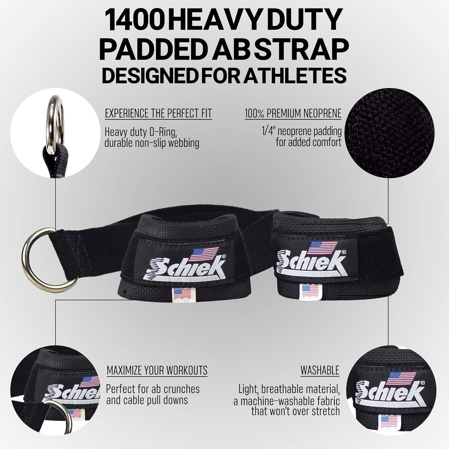 Schiek Ab Strap for Cable Machines - Superior Comfort Pull Up Straps for Women and Men