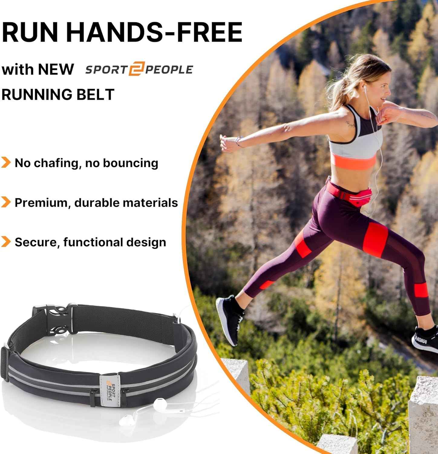 Waterproof Slim Running Belt with Reflective 2-Pocket Phone Holder for Men & Women
