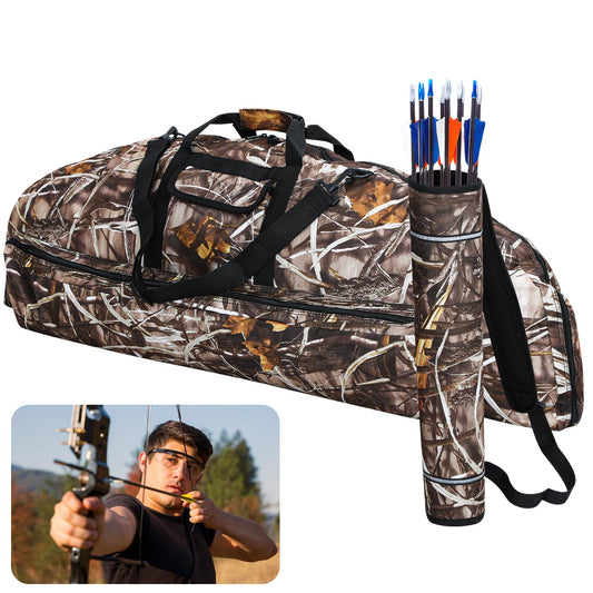 Compound Bow Case & Arrow Quiver, Multi-Pocket Bow Carry Bag for Archery Accessories, Protective Bow Carrying Case with Cushion Layer, Portable with Adjustable Shoulder Strap Back Straps Handles