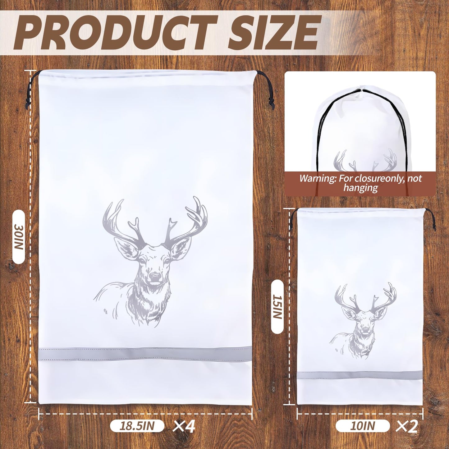 FUYITE 6 Pack Game Bags - Elk Hunting Meat Bags, Reusable Waterproof & Breathable with Reflective Tags, 30''x18.5''/4pcs, 15''x10''/2pcs