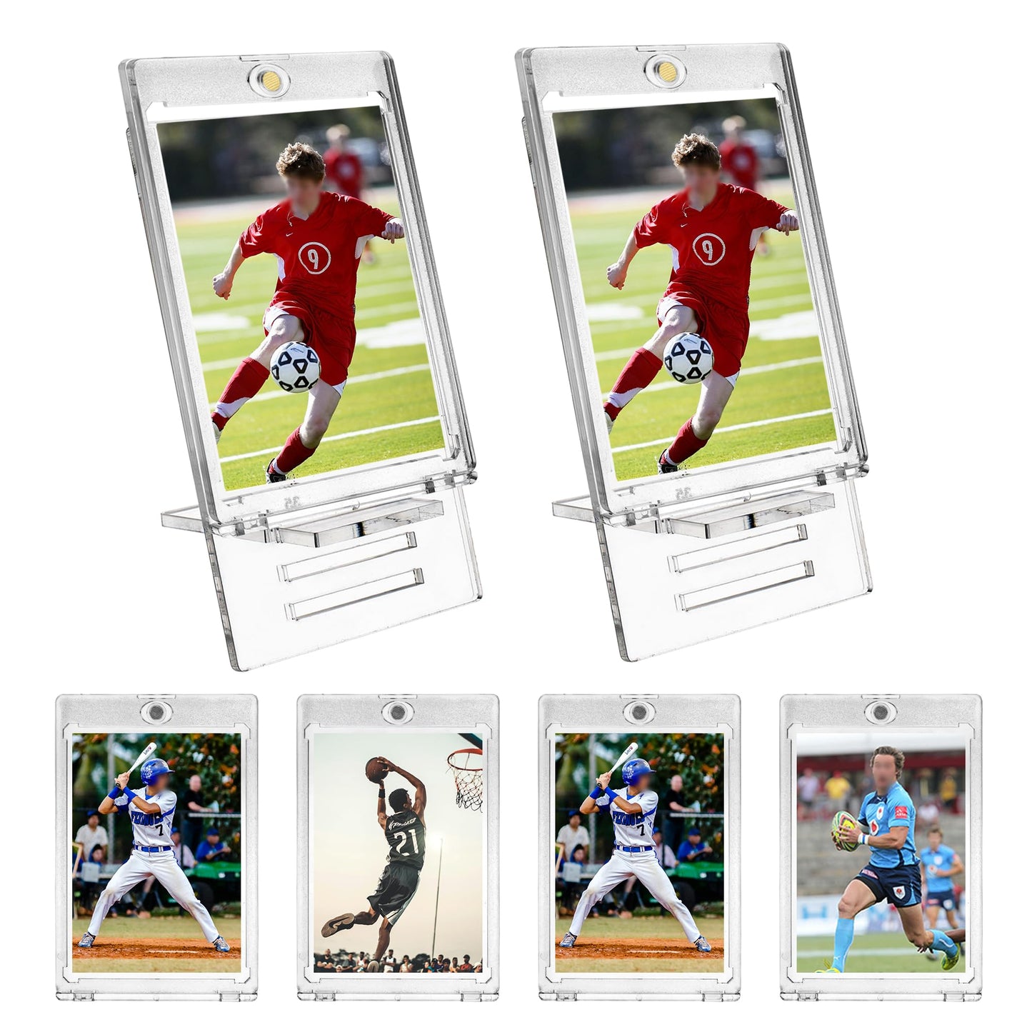 Ogeee 4 PCs Magnetic Card Holders for Trading Cards,35 pt Hard Cards Sleeves Case fit for MTG Cards, YUGIOH Cards, Standard Cards, Sports Cards, Baseball Cards Toploaders,Plus 2 Acrylic Stands