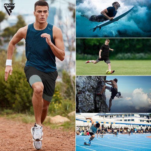 RDX Men’s Running Shorts, 2 in 1 Athletic Breathable Short Compression Liner, 2 Zipper and 2 Phone Pockets, Lightweight Black
