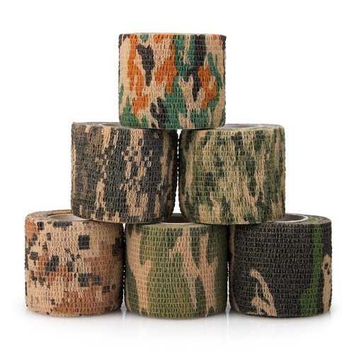 Volein 6 Roll Camo Wrap Tape, Camouflage Self-adhensive Form Tape, Elastic Stretch Warp Bandage 2"×16ft for Gun Shooting Bow Flashlight Rifle Hunting Outdoor