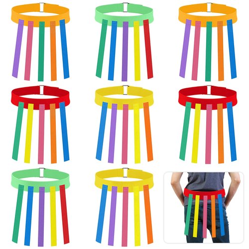 Wettarn 8 Pcs Catch Tail Game Belt Set Field Day Games Catching Equipment for Adults and Kids Ideal for Family Gatherings Parks Reunions Birthday Parties Camping (Red,Orange,Yellow,Green)