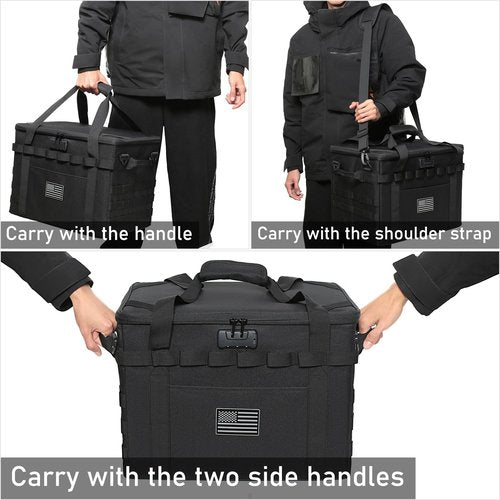 Lemubeane Tactical Camping Storage Bag - 38L Utility Tote Bag Organizer with Combination Lock and Shoulder Strap (Black, 38L)