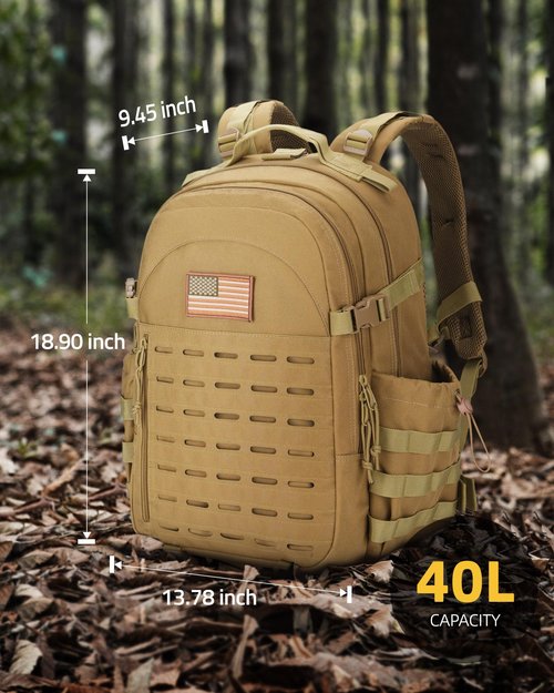 CVLIFE Tactical Backpack Military Molle Backpack for Men Women, Army Daypack with Laptop Compartment, 40L Assault Pack Rucksack Bug Out Bag for Outdoors Hiking Travel Camping, Tan