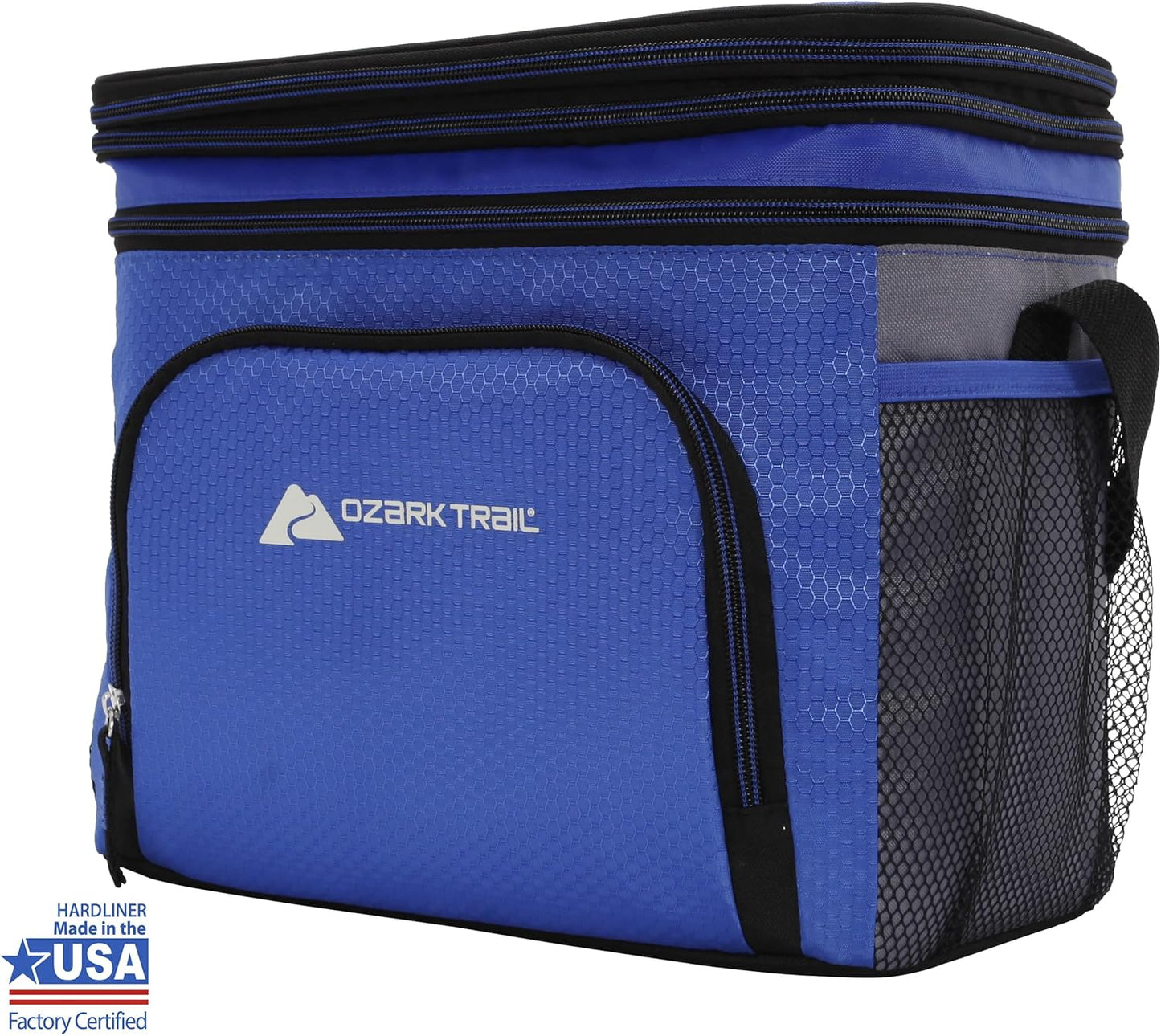 Ozark Trail 12 Can Cooler Bag Insulated Tote Hot/Cold Thermal, Expandable Top, Hard Plastic Liner, Shoulder Strap, for Lunch Work School Camping, Blue