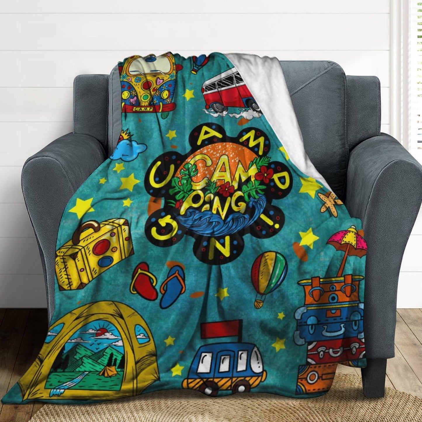 Firiseroh Camping Throw Blanket Camping Lovers Gift Ideas Camping Blanket for Camping Lover Camping Blanket for Bed Couch Camping Outdoors Travel 40"x50"