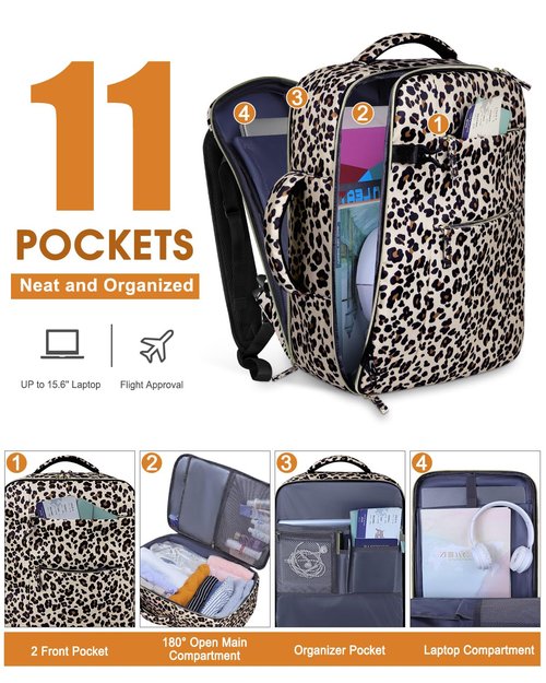 Capolo Leopard Print Travel Backpack + Matching Leopard Print Fanny Packs