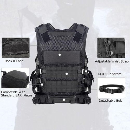 YAKEDA Tactical Outdoor CS Game Vest Adjustable Fit Adult (Black)