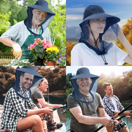 VIPITH Mosquito Net Hat, Safari Hat Sun Hat Mosquito Head Net Hat Bucket Hat Fishing Hat with Net Mesh for Outdoor Fishing Hiking Gardening Men Women