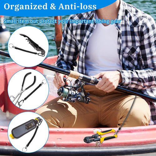 Tyqour Heavy Duty Retractable Coiled Lanyard with Key Ring and Lobster Clasp - 4pcs Lanyard Set for Keys, Wallet, Cellphone - Black