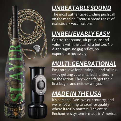 The Enchantress - Elk Slayer | Push Button Elk Call for Realistic Cow Elk Sounds | Collection Bundle: Call, Bugle, Strap, & Replacement Reed