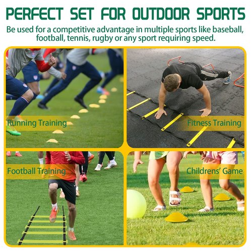 MKSY Agility Ladder Speed Training Equipment Set, Includes 20ft Agility Ladder, Parachute, 4 Agility Hurdles, 12 Disc Cones, 1 Jump Rope, 4 Stakes & 5 Bands for Basketball Soccer Training