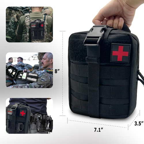 Chelvvg Molle Tactical First Aid Pouch, EMT Medical First Aid Bag, Rip-Away Military IFAK Lifesaving Pouches, Outdoor Emergency Mountaineering/Climbing Survival Kit with Red Cross Patch & 2 Carabiner