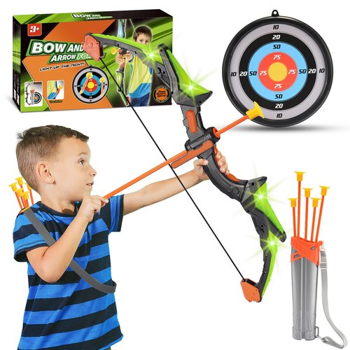 LED Light-Up Bow & Arrow Set for Kids - Outdoor Archery Game with Target, Bows & 5 Suction Arrows | STEM Toys for Kids Ages 4-12, Birthday for Boys Girls Indoor Outdoor Toys
