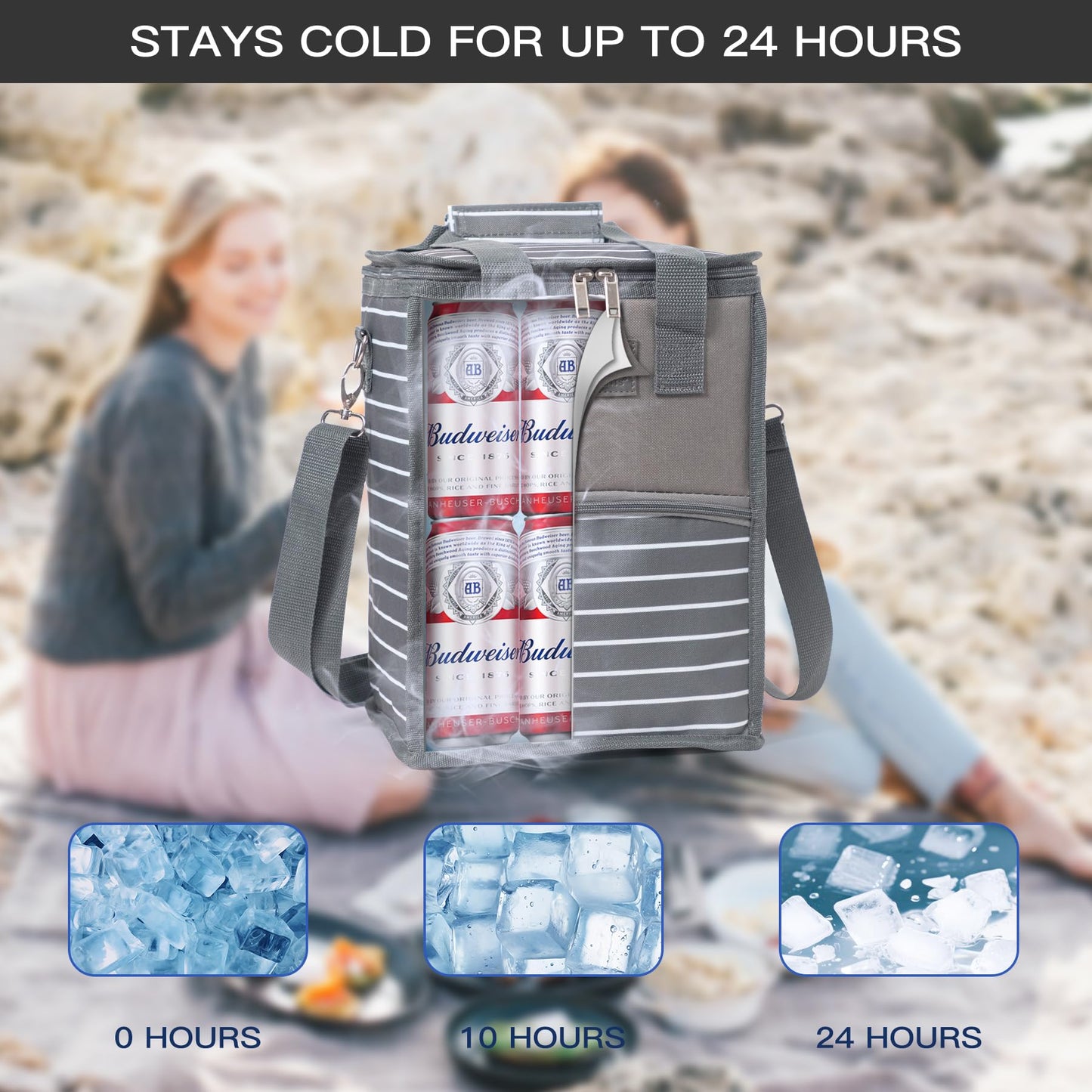 Fun Elements Insulated Cooler Bag, 18 Can Collapsible Leakproof Bag with Handle and Strap, Camping & Travel Cooler for Party, Beach, Picnic