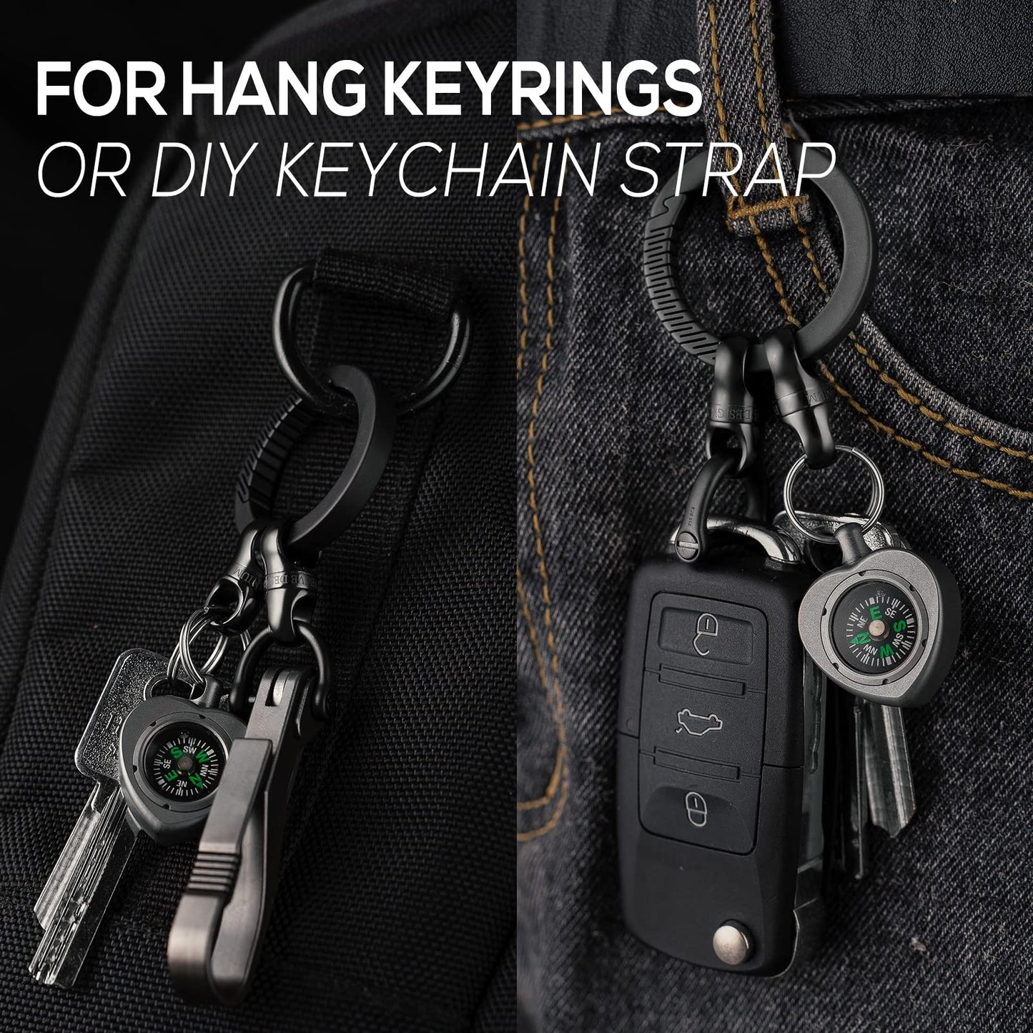 FEGVE Round Keychain Carabiner Clip with Titanium Mini Connecting Key Chain Rings for EDC