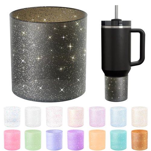 Vmini Glitter Tumbler Accessories for Stanley Cup, Higher Silicone Boot for Stanley Quencher 40 oz Tumbler, Rubber Bottom Protector for Stanley IceFlow 30 oz, Stanley Cup Accessories Black