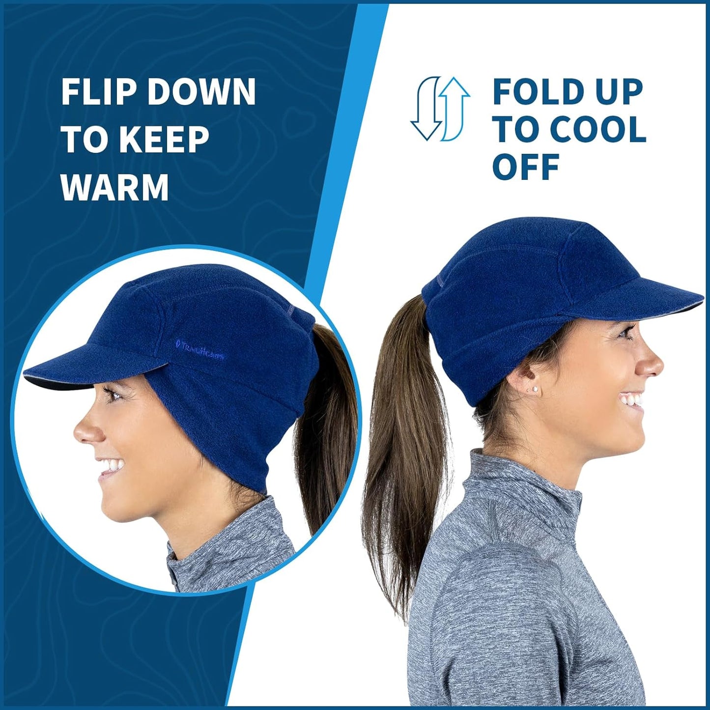 TrailHeads Fleece Ponytail Hat for Women – Trailblazer Reflective Winter Hat with Ponytail Hole for Workouts