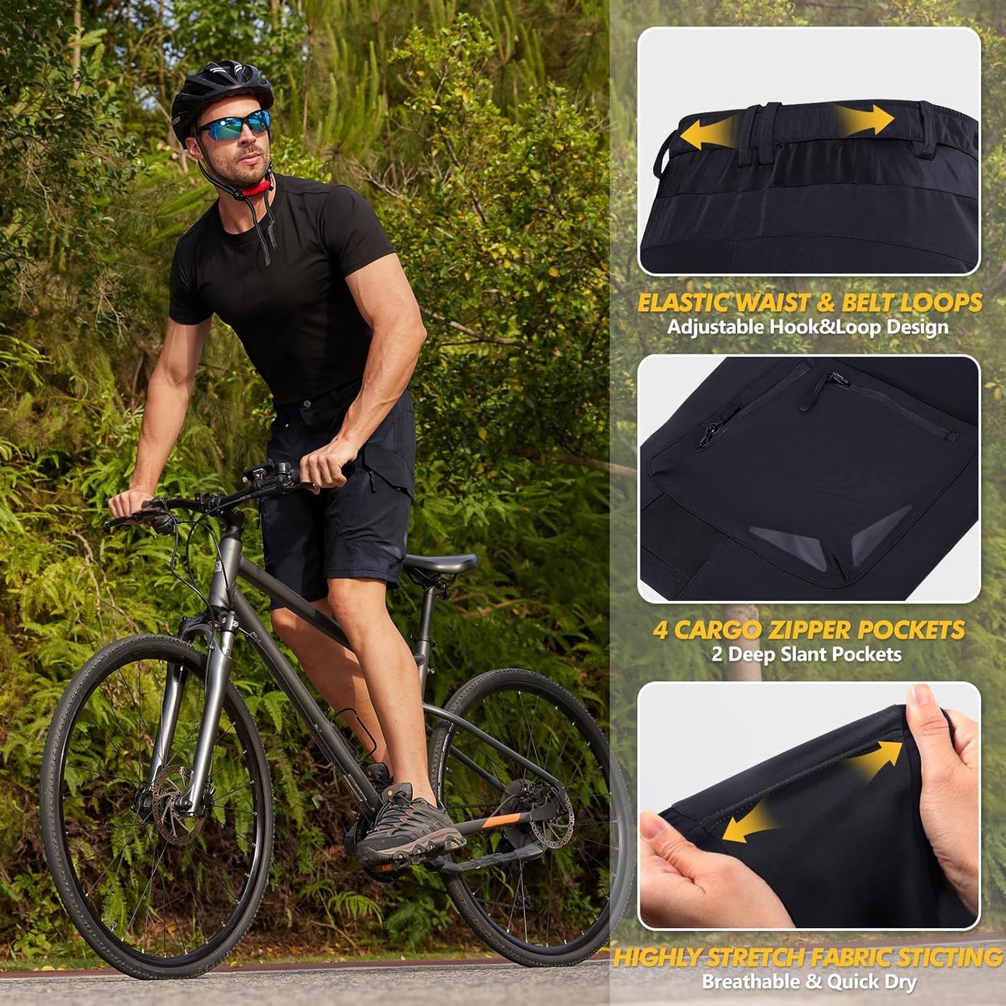 Ally Mens Mountain Bike Shorts 4D Padded Bike Shorts Baggy Cycling Biking Bicycle Biker Shorts Loose-fit with 6 Pockets