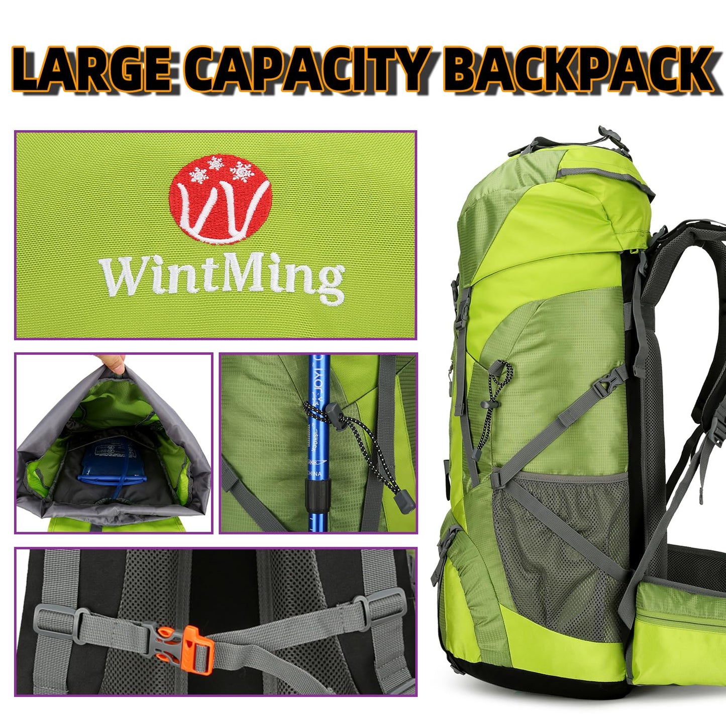 ZCSQIUO 75L Hiking Backpack for Men Women Daypack Backpack Outdoor Waterproof Camping Backpack with Rain Cover (Green)