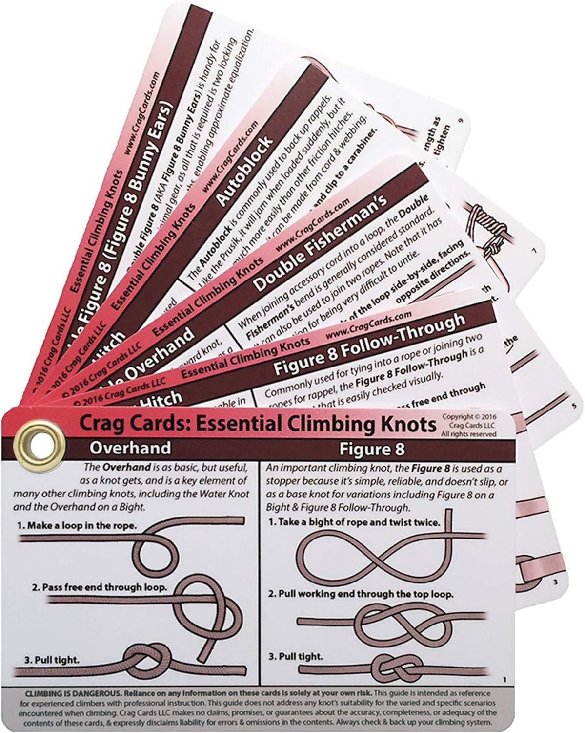 Rock Climbing Knots by Crag Cards - Rugged Pocket Guide to 19 Belay, Rappel, Anchor, and Rescue Knots for Rock Climbers