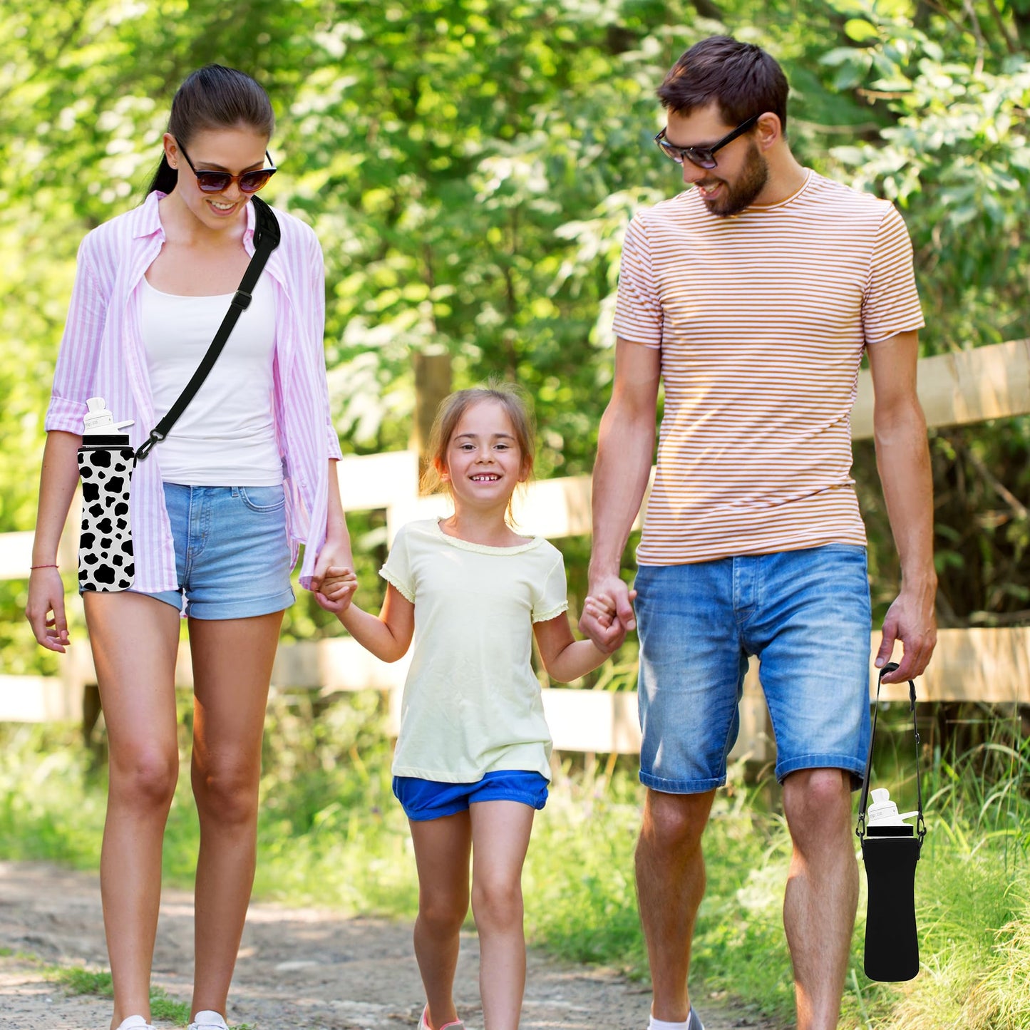 ARefugen 2Pcs Neoprene Insulated Sleeve for 32 oz Cirkul Water Bottle - Holder Carrier with Shoulder Strap (Cow and Black)