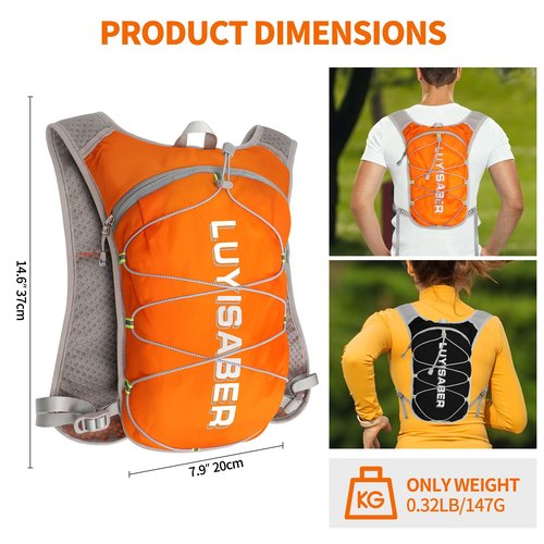 DeSoto Hydration Pack Backpack - Lightweight Running & Cycling Vest for Hiking, Climbing, Camping & Biking (Orange)