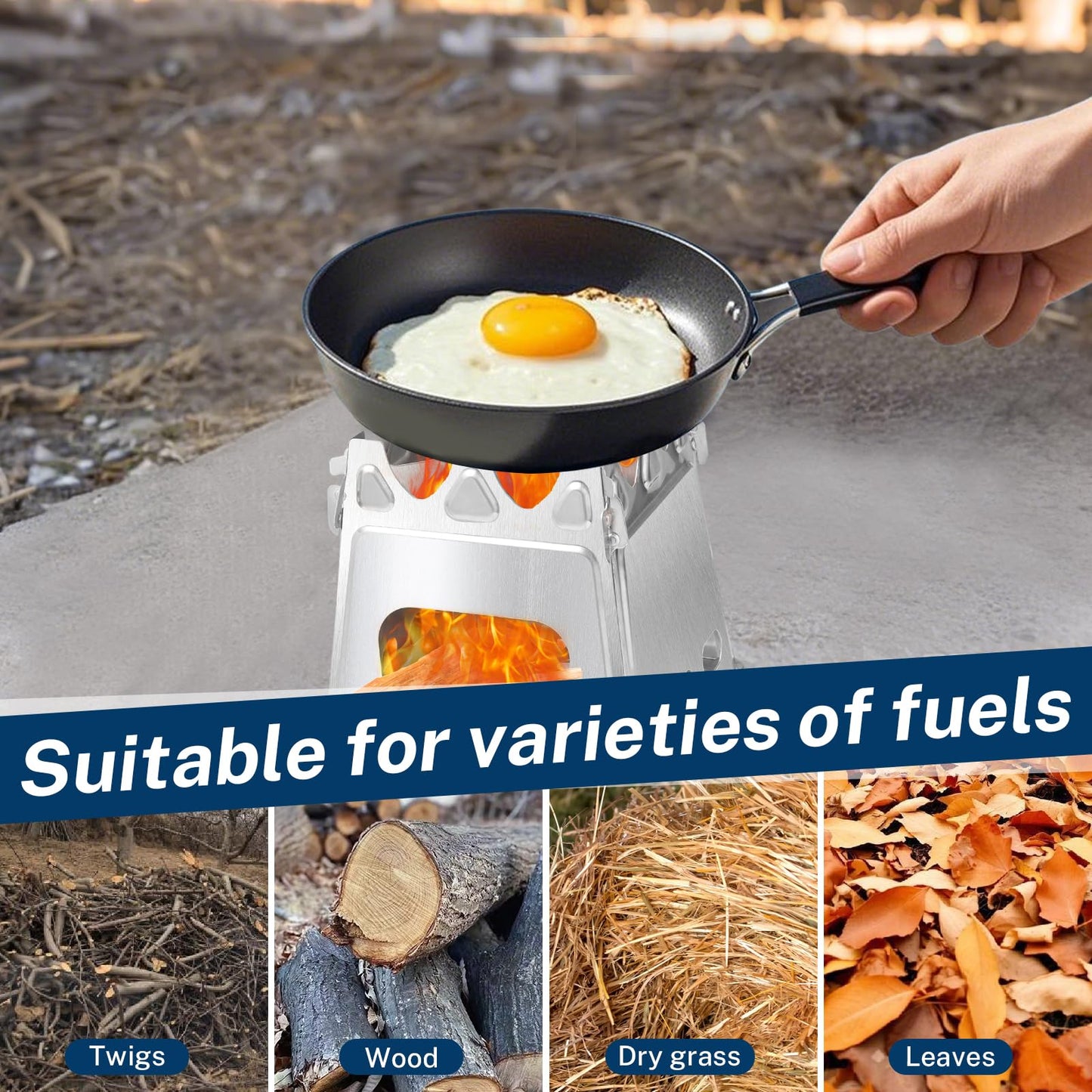 FAMJOALE Folding Wood Burning Stove, Outdoor Portable Camping Stove, Wood Backpacking Stove, Stainless Steel Hiking Stove for BBQ Picnic