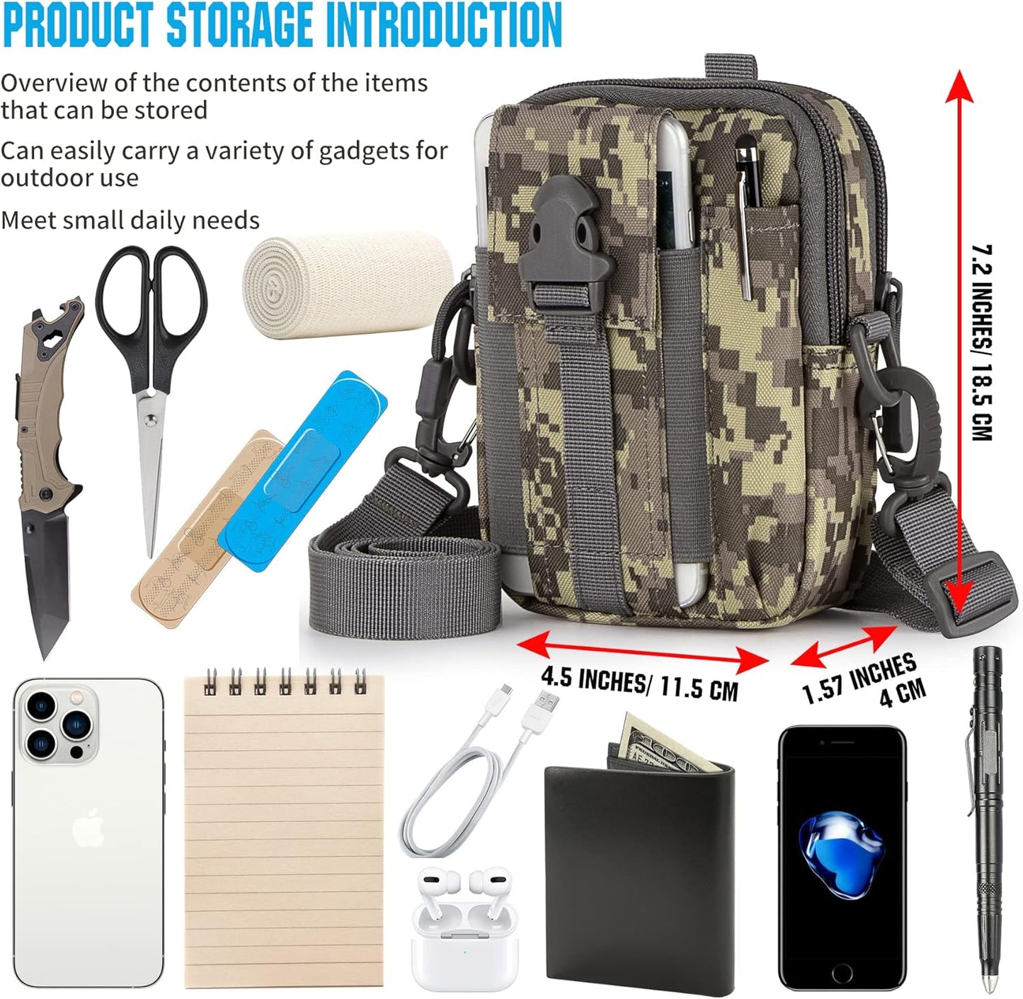 IronSeals Tactical Molle Phone Pouch Compact Utility Belt Waist Bag with Shoulder Strap for iPhone 14 Plus/14 Pro Max/14 Pro/14/13 Pro Max/13/12 Pro