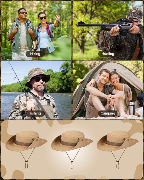 Coume 6 Pieces Safari Boonie Hats Bulk Wide Brim Fishing Hats for Men Women Camo Boonie Cap for Safari Military Hiking(Simple Style)